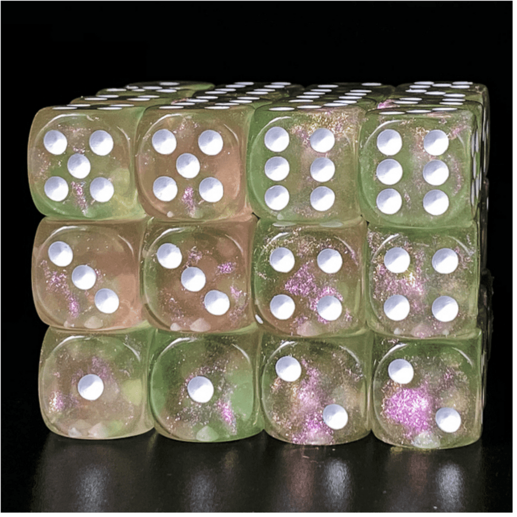 12 piece Pip D6s - Parisian Spring Plastic Dice Foam Brain Games