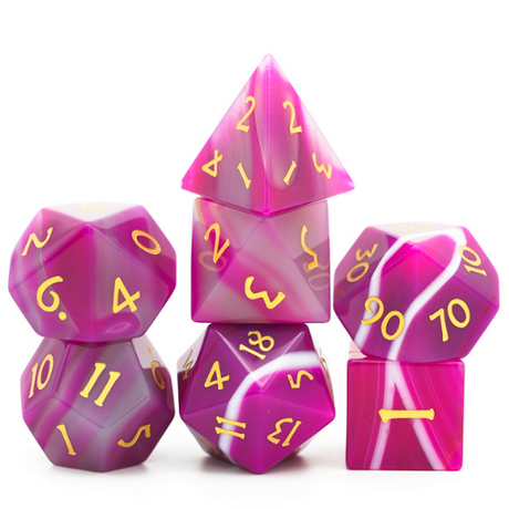 Pink Agate - Gemstone Engraved with Gold Stone Dice Foam Brain Games