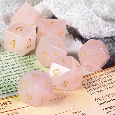 Pink Amethyst Fluorite - Gemstone Engraved with Gold Stone Dice Foam Brain Games