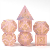 Pink Opalite with Runes - Engraved with Gold Stone Dice Foam Brain Games