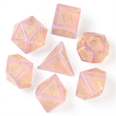 Pink Opalite with Runes - Engraved with Gold Stone Dice Foam Brain Games