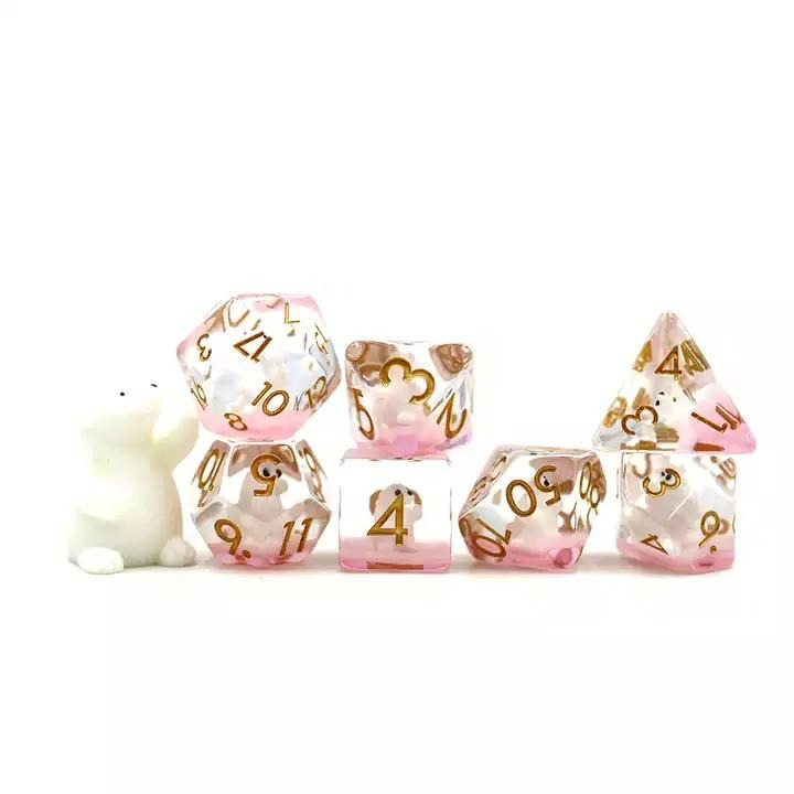 Pink Polar Bear RPG Dice Set Plastic Dice Foam Brain Games