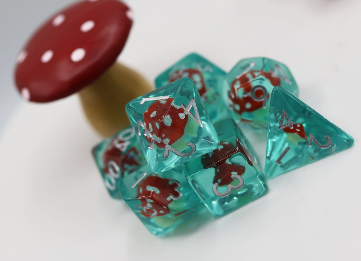 Power Up Mushroom RPG Dice Set Plastic Dice Foam Brain Games