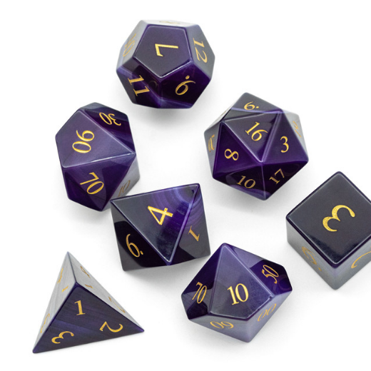 Purple Agate - Gemstone Engraved with Gold Stone Dice Foam Brain Games