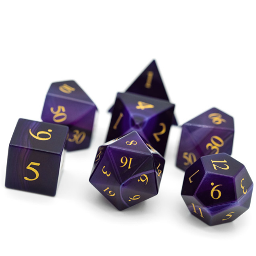 Purple Agate - Gemstone Engraved with Gold Stone Dice Foam Brain Games