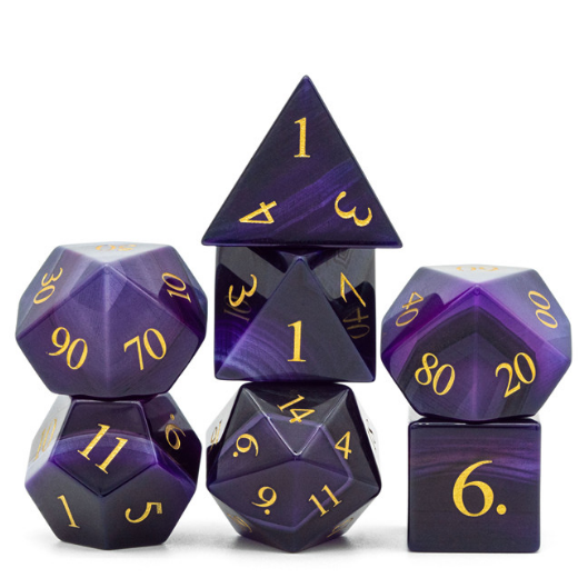 Purple Agate - Gemstone Engraved with Gold Stone Dice Foam Brain Games