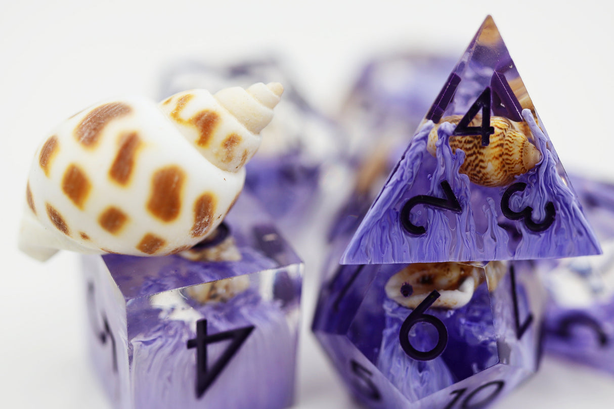 Sharp Edge Resin RPG Dice Set - Purple Coral & Sea Snail Plastic Dice Foam Brain Games