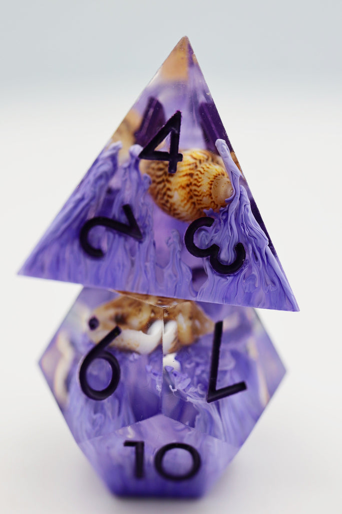 Sharp Edge Resin RPG Dice Set - Purple Coral & Sea Snail Plastic Dice Foam Brain Games