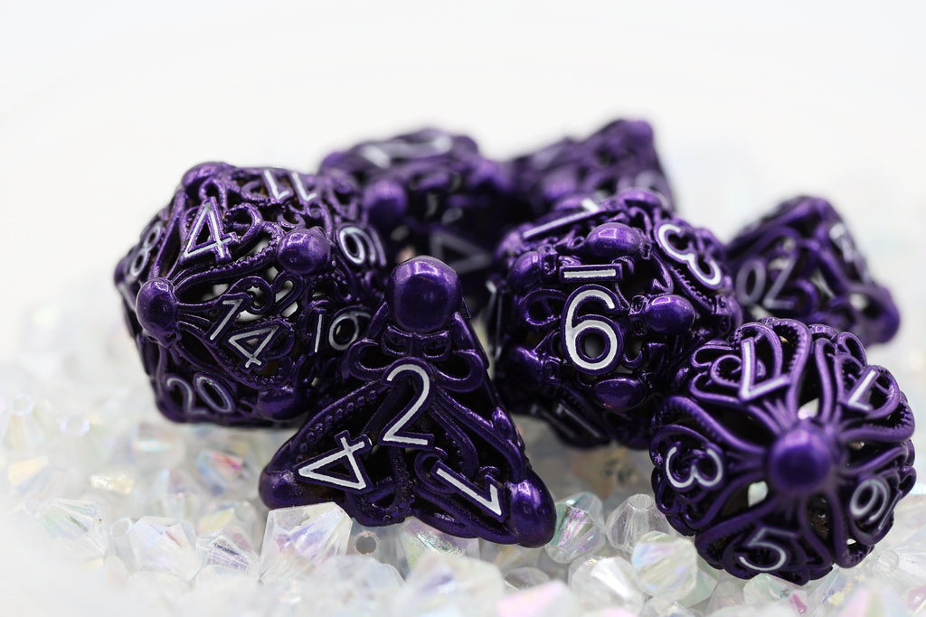 Mind Eater: Electric Purple - Hollow Metal RPG Dice Set Metal Dice Foam Brain Games