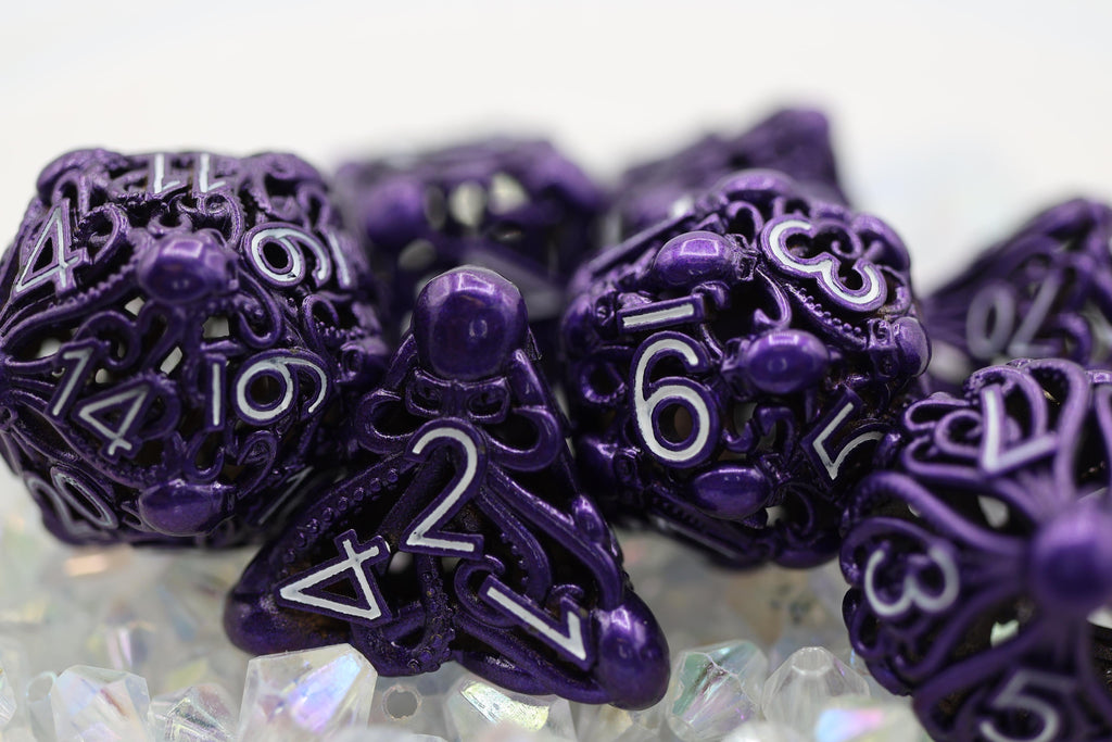 Mind Eater: Electric Purple - Hollow Metal RPG Dice Set Metal Dice Foam Brain Games