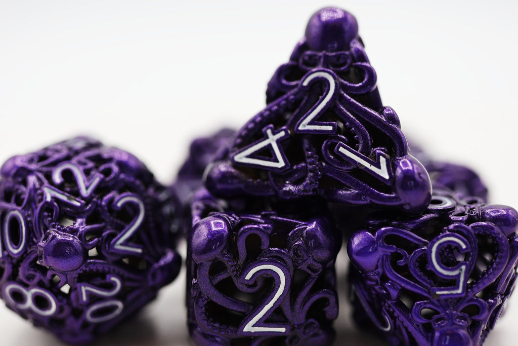 Mind Eater: Electric Purple - Hollow Metal RPG Dice Set Metal Dice Foam Brain Games