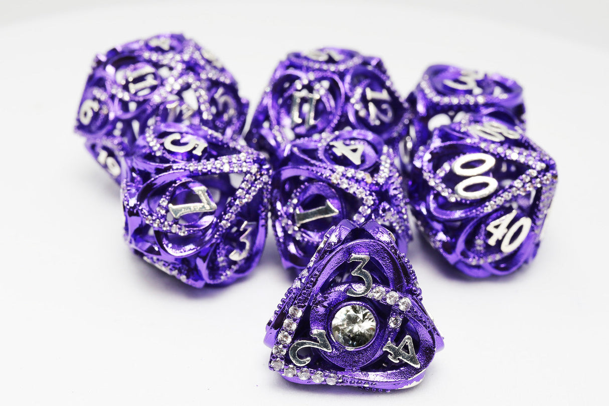 Hollow Hearts: Jeweled Purple - Metal RPG Dice Set Metal Dice Foam Brain Games