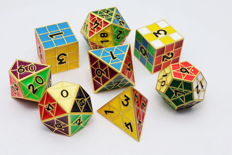 Puzzle Cube: Gold - Metal 8 piece Dice Set Metal Dice Foam Brain Games