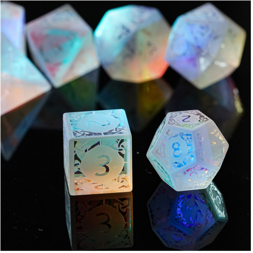 Rainbow Crystal and Flourish - Gemstone Engraved Stone Dice Foam Brain Games