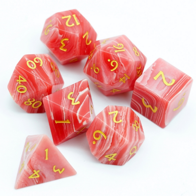 Red Agate - Gemstone Engraved with Gold Stone Dice Foam Brain Games