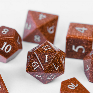 Red Goldstone - Engraved Gemstone Stone Dice Foam Brain Games