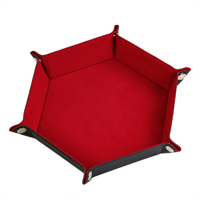 Leatherette & Velvet Dice Tray (Red Hex) Dice Tray Foam Brain Games