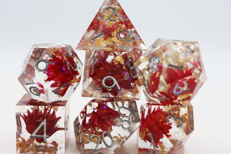 Sharp Edge Resin RPG Dice Set - Red Lotus Plastic Dice Foam Brain Games