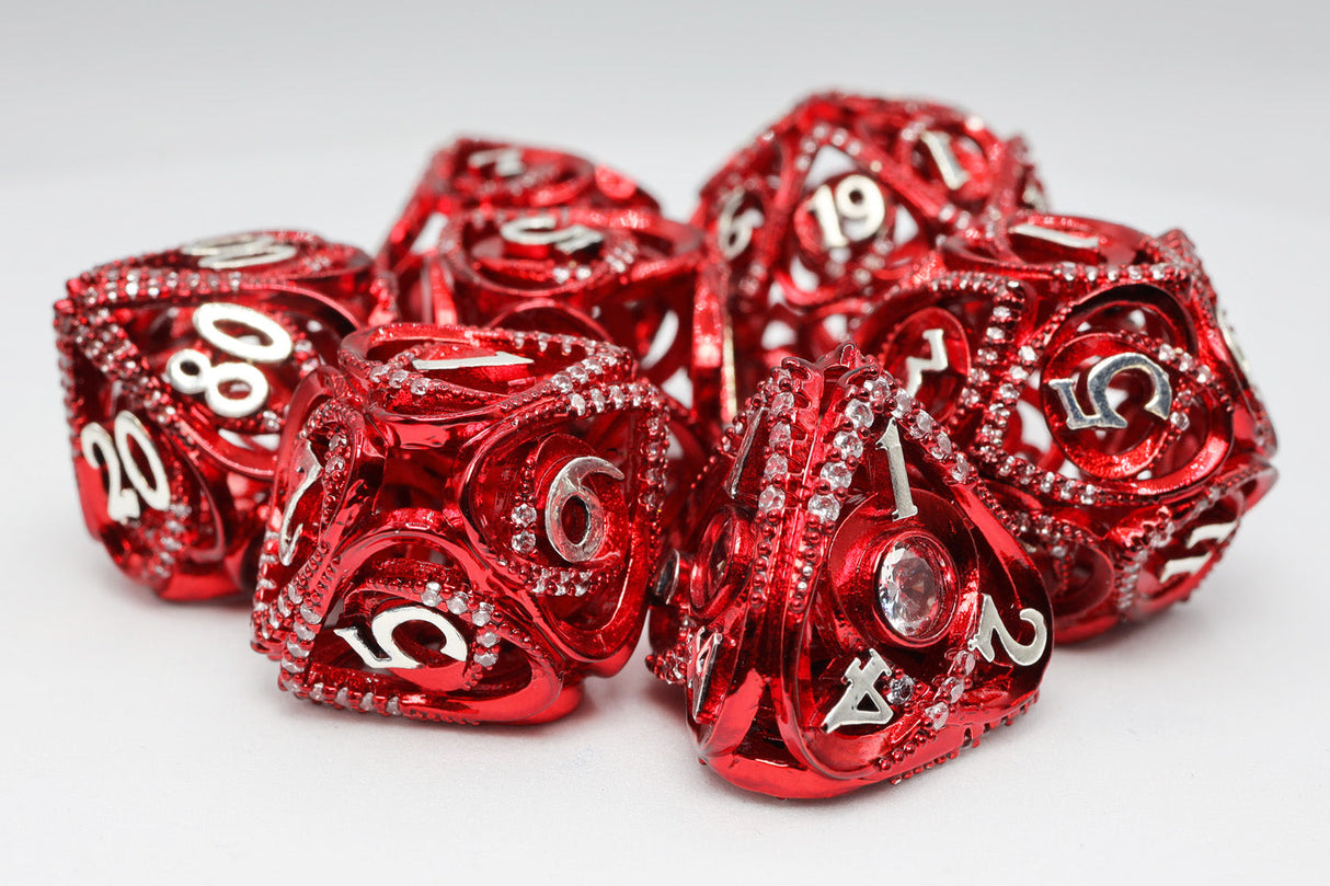 Hollow Hearts: Jeweled Red - Metal RPG Dice Set Metal Dice Foam Brain Games