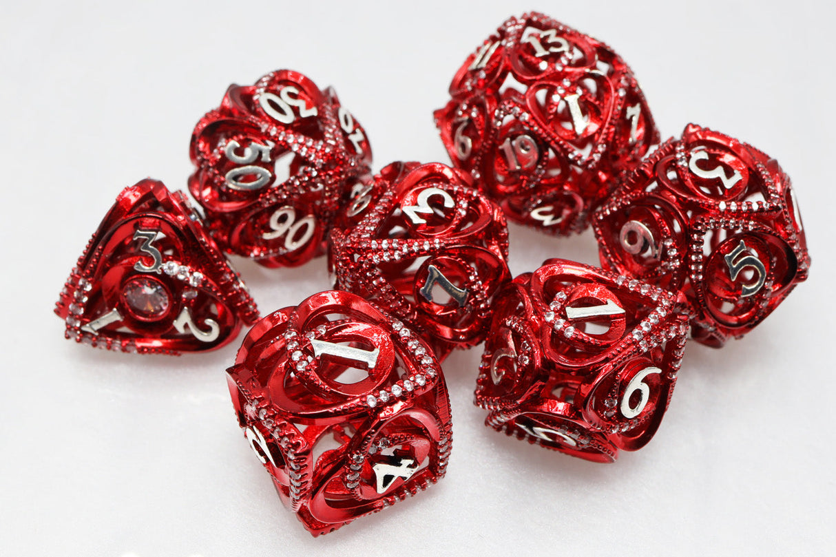 Hollow Hearts: Jeweled Red - Metal RPG Dice Set Metal Dice Foam Brain Games