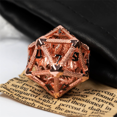 Hollow Dragon Keep D20 - Rose Gold Metal Dice Foam Brain Games