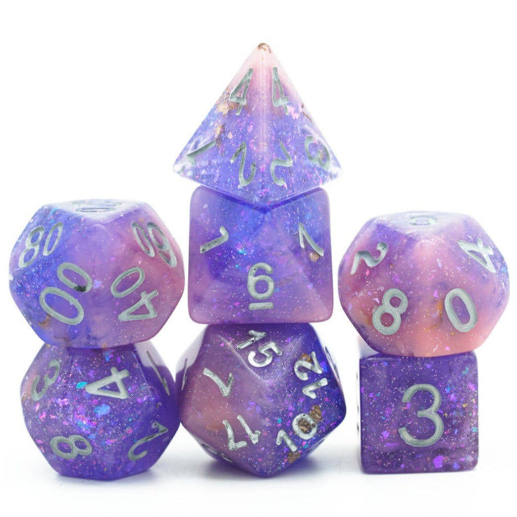 Pink & Purple Seabed Treasure RPG Dice Set Plastic Dice Foam Brain Games