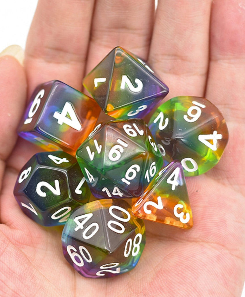 Translucent Rainbow RPG Dice Set Plastic Dice Foam Brain Games