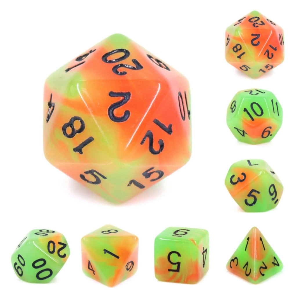 Glow in the Dark Mango RPG Dice Set Plastic Dice Foam Brain Games