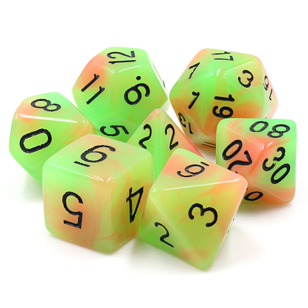 Glow in the Dark Mango RPG Dice Set Plastic Dice Foam Brain Games