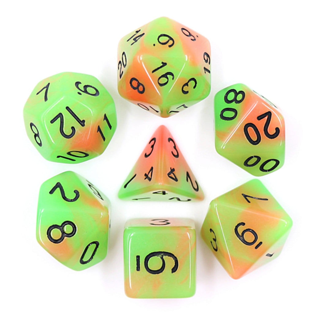 Glow in the Dark Mango RPG Dice Set Plastic Dice Foam Brain Games