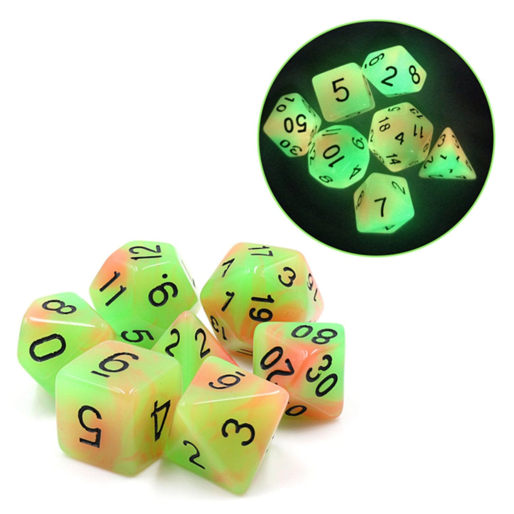 Glow in the Dark Mango RPG Dice Set Plastic Dice Foam Brain Games