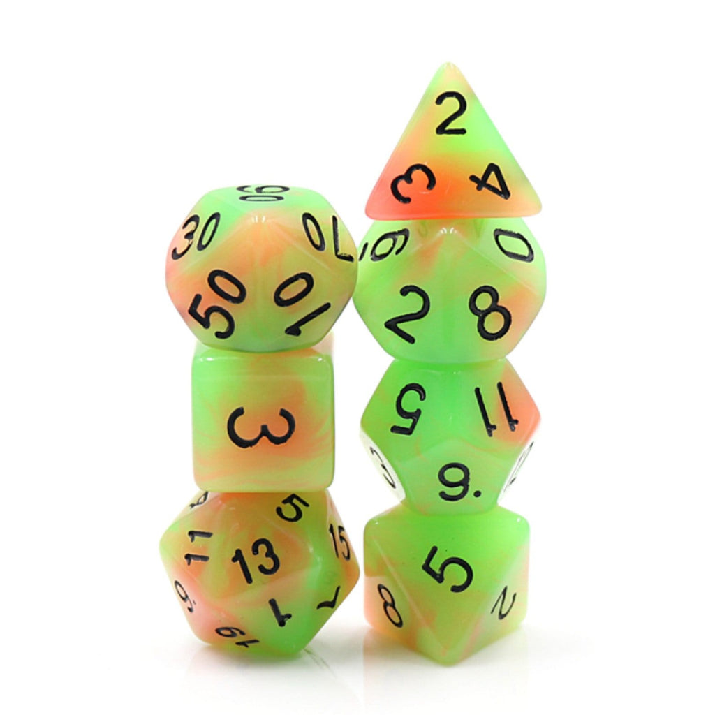 Glow in the Dark Mango RPG Dice Set Plastic Dice Foam Brain Games