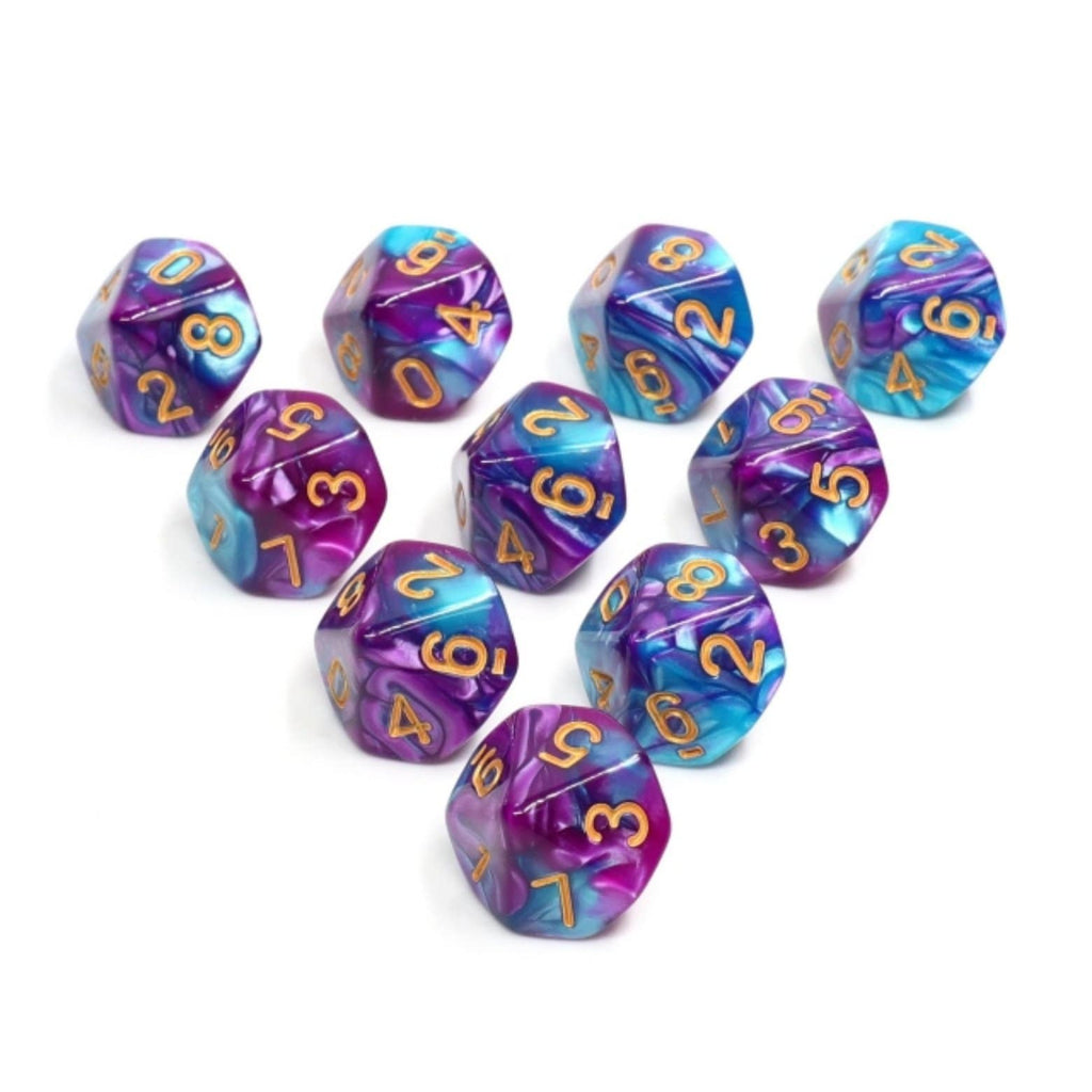 10 piece D10s - Mermaid Beach Plastic Dice Foam Brain Games