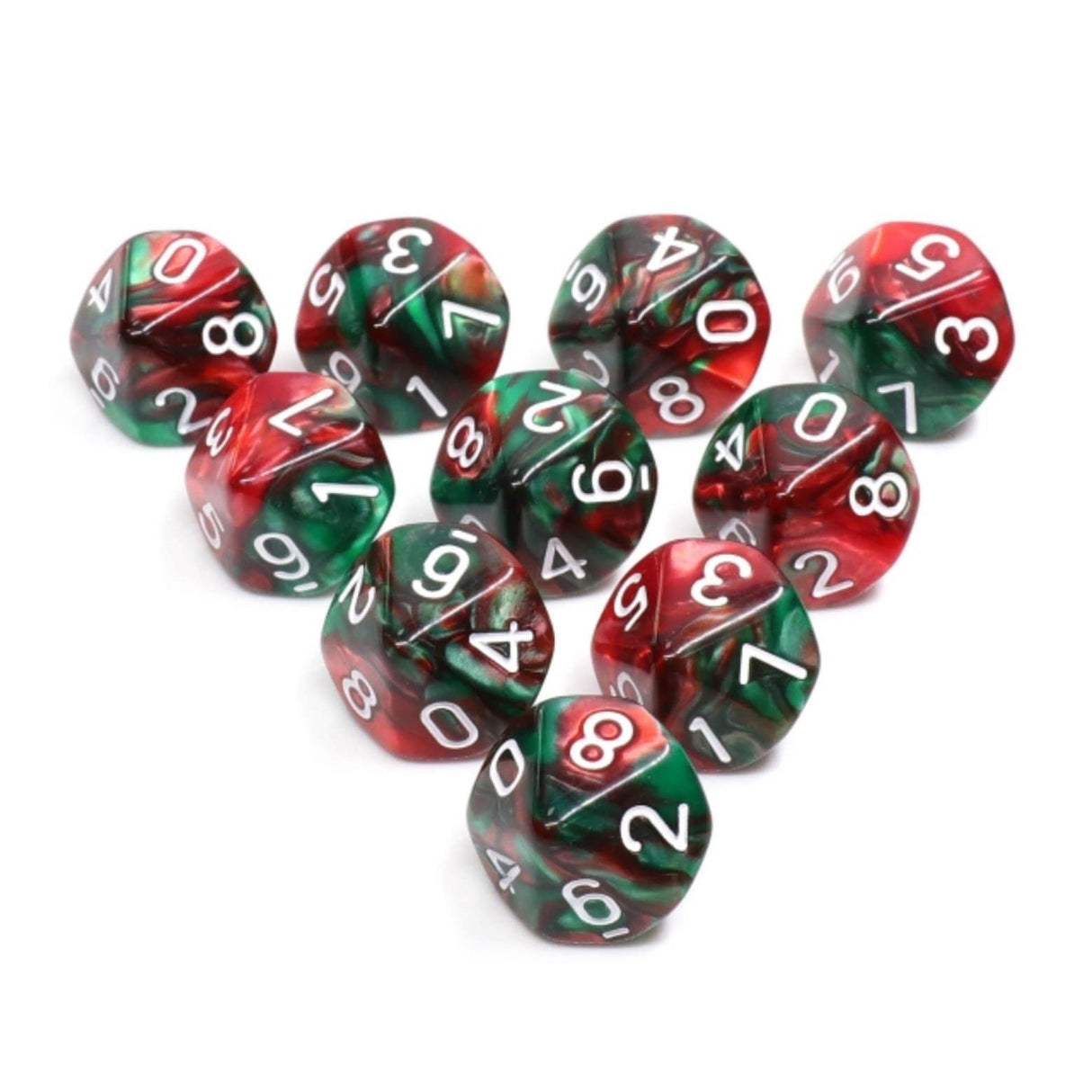 10 piece D10s - Burning Bush Plastic Dice Foam Brain Games