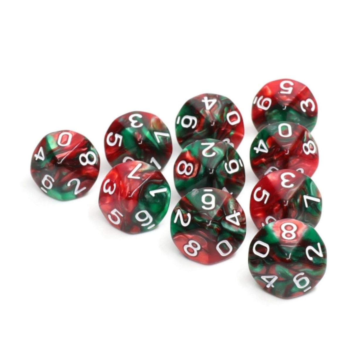 10 piece D10s - Burning Bush Plastic Dice Foam Brain Games