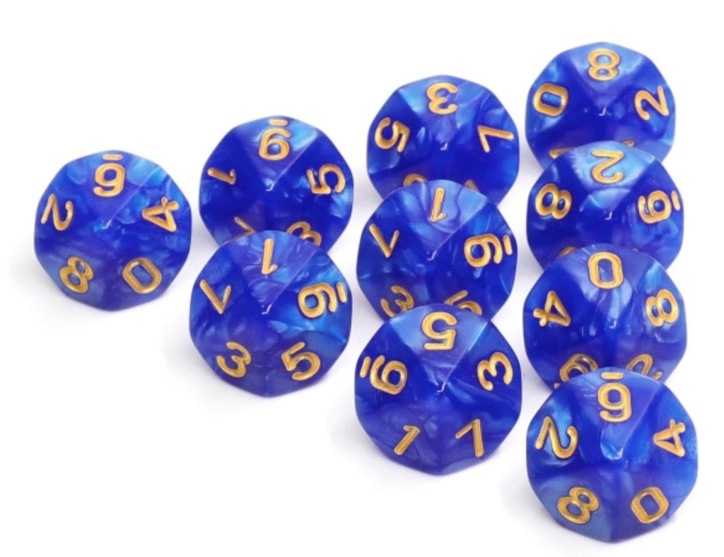 10 piece D10's - Blue Pearl Plastic Dice Foam Brain Games