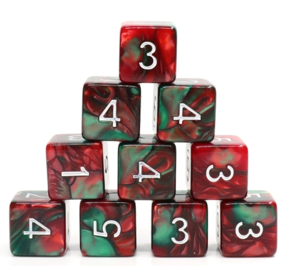 12 piece D6's - Burning Bush Plastic Dice Foam Brain Games