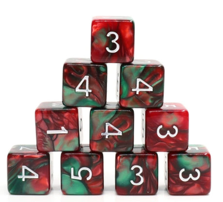 12 piece D6s - Burning Bush Plastic Dice Foam Brain Games