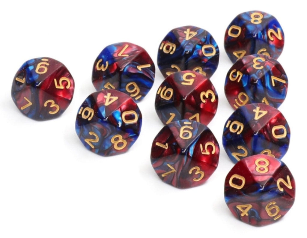 10 piece D10's - Blue Blood Plastic Dice Foam Brain Games