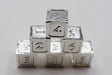 6 piece Metal D6s - Silver Metal Dice Foam Brain Games