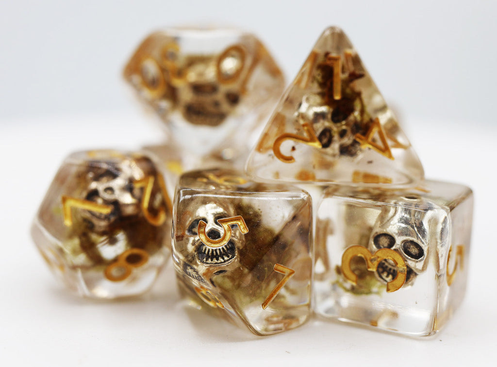 Silver Pirate Skull RPG Dice Set Plastic Dice Foam Brain Games