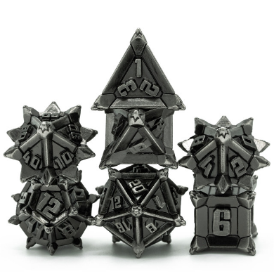 Warrior's Flail: Silver - Metal RPG Dice Set Metal Dice Foam Brain Games