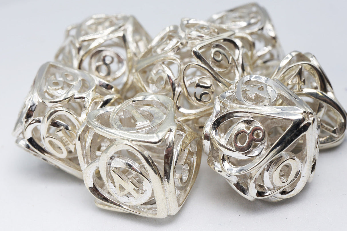 Hollow Hearts: Sterling Silver - Premium RPG Metal Dice Set Metal Dice Foam Brain Games