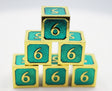 6 piece Metal D6s - Teal and Gold Metal Dice Foam Brain Games