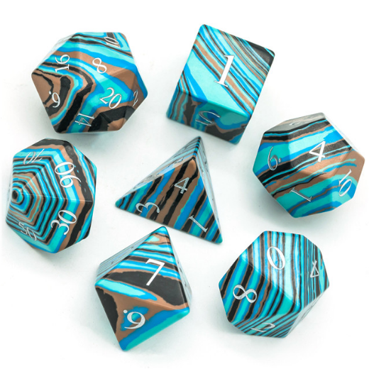 Textured Turquoise Blue & Brown - Engraved Stone Dice Foam Brain Games