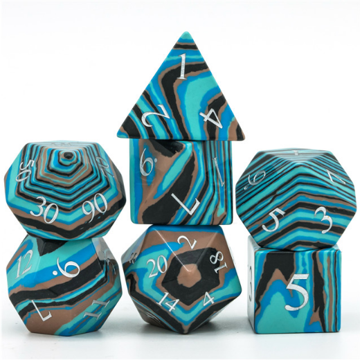 Textured Turquoise Blue & Brown - Engraved Stone Dice Foam Brain Games