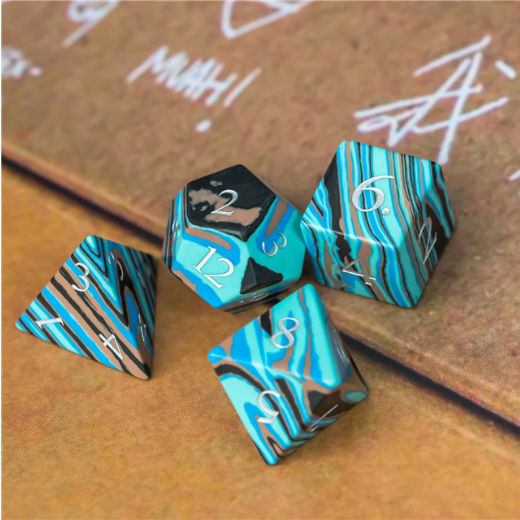 Textured Turquoise Blue & Brown - Engraved Stone Dice Foam Brain Games