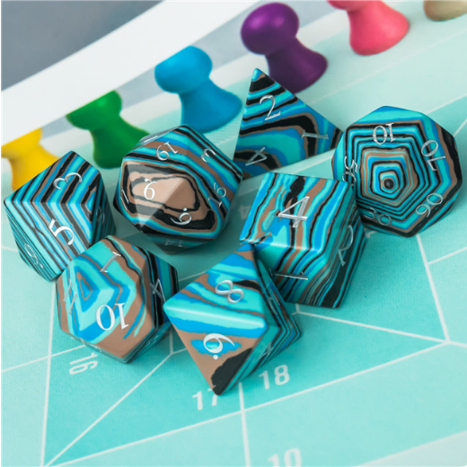 Textured Turquoise Blue & Brown - Engraved Stone Dice Foam Brain Games