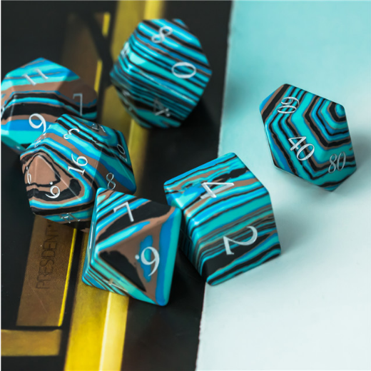 Textured Turquoise Blue & Brown - Engraved Stone Dice Foam Brain Games