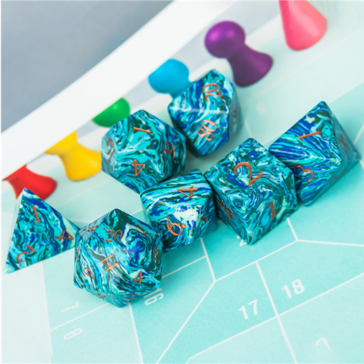 Textured Turquoise Shades of Blue - Engraved Stone Dice Foam Brain Games